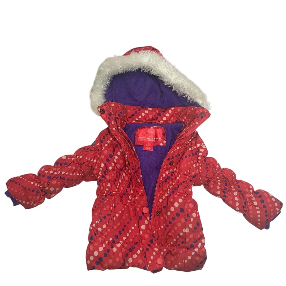 Weatherproof Red and Purple Puffer Jacket with Hood